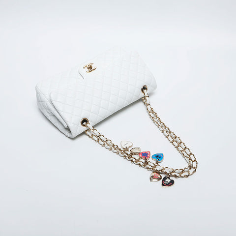 CHANEL No. 12 Matelasse Chain Heart Charm 2008-2009 Shoulder Bag white WS14904