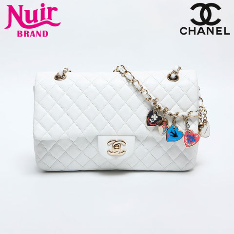 CHANEL No. 12 Matelasse Chain Heart Charm 2008-2009 Shoulder Bag white WS14904