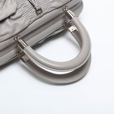 極美品 クリスチャンディオール Christian Dior レザー ギャザー ハンドバッグ グレー WS14909