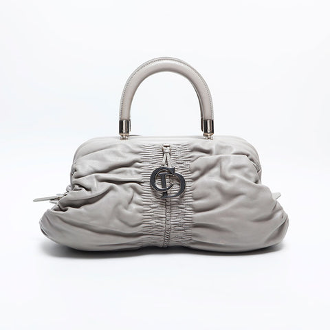 Christian Dior Leather Gathered Handbag gray WS14909