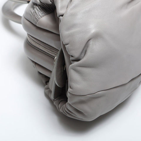極美品 クリスチャンディオール Christian Dior レザー ギャザー ハンドバッグ グレー WS14909