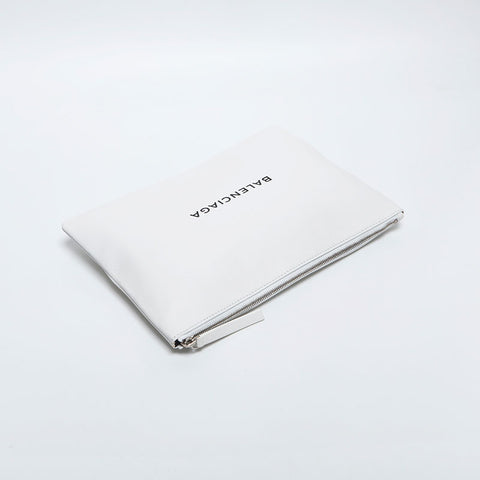 BALENCIAGA leather logo Clutch bag white WS14912