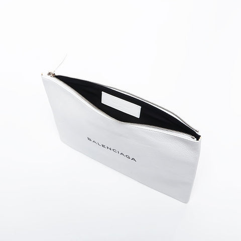 BALENCIAGA leather logo Clutch bag white WS14912