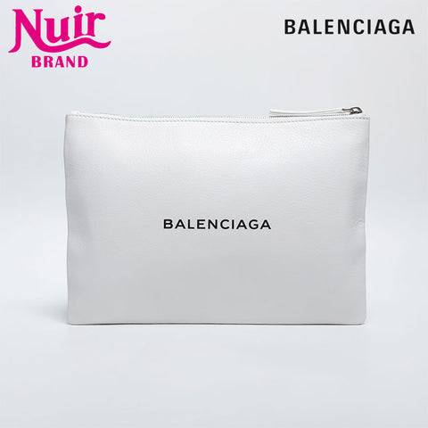 BALENCIAGA leather logo Clutch bag white WS14912