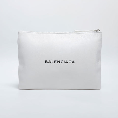 BALENCIAGA leather logo Clutch bag white WS14912