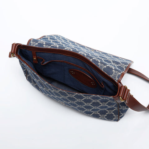 CELINE Macadam Canvas Denim Shoulder Bag blue WS14914