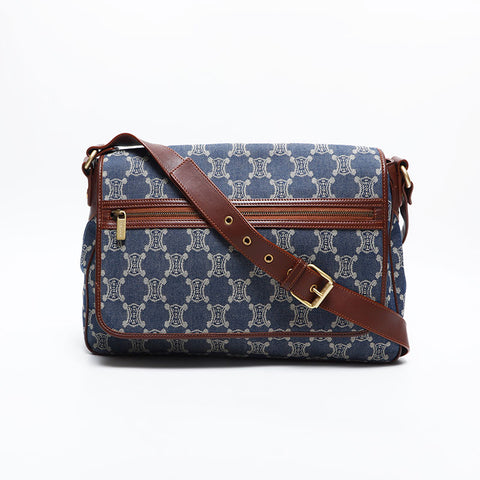 CELINE Macadam Canvas Denim Shoulder Bag blue WS14914