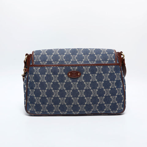 CELINE Macadam Canvas Denim Shoulder Bag blue WS14914