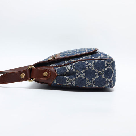 CELINE Macadam Canvas Denim Shoulder Bag blue WS14914