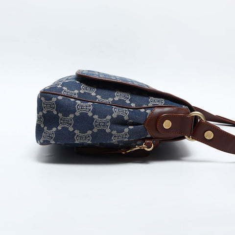 CELINE Macadam Canvas Denim Shoulder Bag blue WS14914