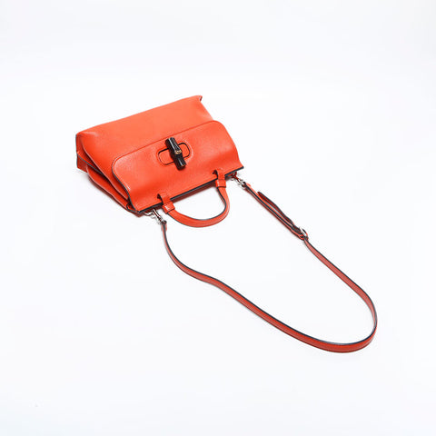 GUCCI Leather Bamboo Daily Shoulder Bag Orange WS14916