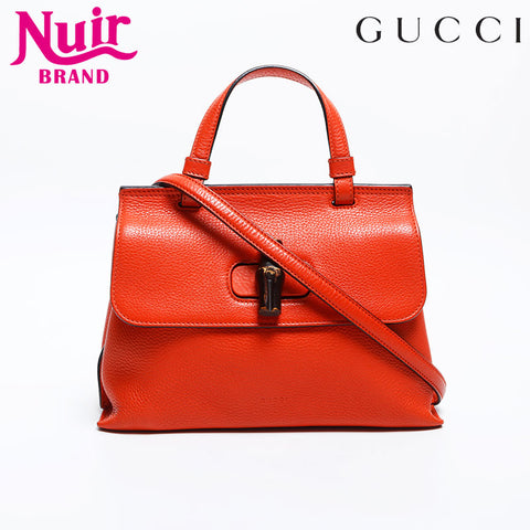 GUCCI Leather Bamboo Daily Shoulder Bag Orange WS14916