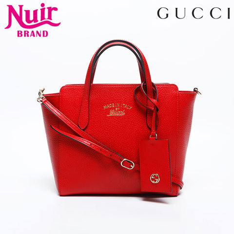 GUCCI Leather 2way Small Swing Shoulder Bag Red WS14917