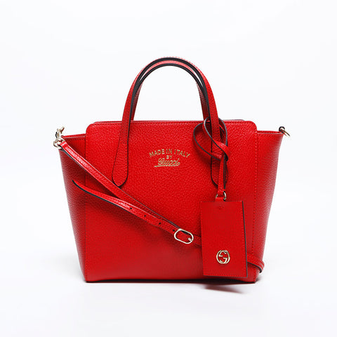 GUCCI Leather 2way Small Swing Shoulder Bag Red WS14917