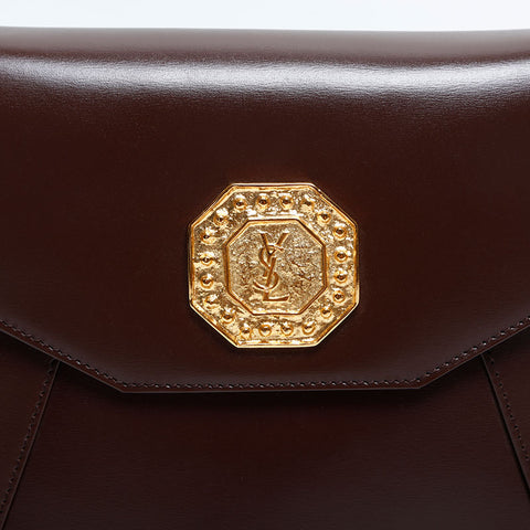 イヴ・サンローラン YVES SAINT LAURENT レザー ロゴ ショルダーバッグ ブラウン WS14918