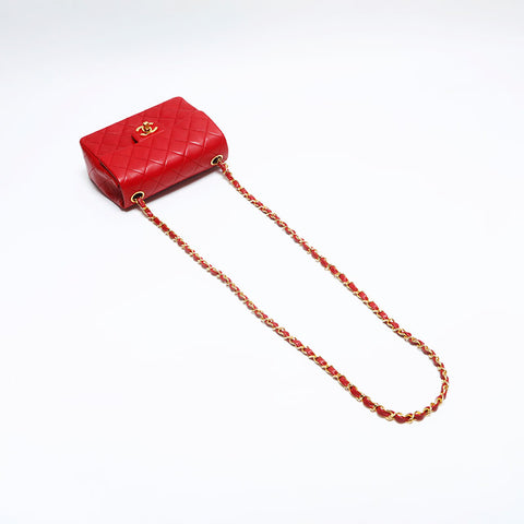CHANEL No. 1 1985-1993 Lambskin Mini Matelasse Shoulder Bag Red WS14920