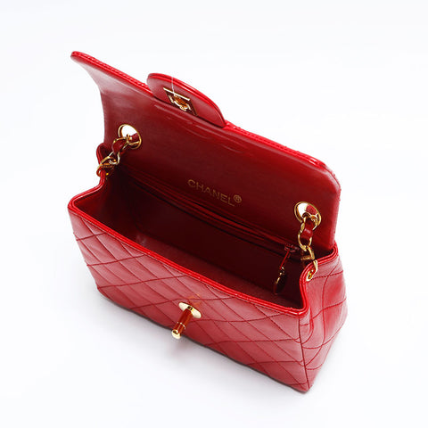 CHANEL No. 1 1985-1993 Lambskin Mini Matelasse Shoulder Bag Red WS14920