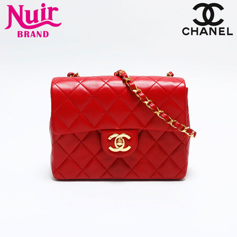 CHANEL No. 1 1985-1993 Lambskin Mini Matelasse Shoulder Bag Red WS14920