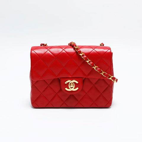 極美品 シャネル CHANEL 1番台 1985-1993 ラムスキン ミニ マトラッセ ショルダーバッグ  レッド WS14920