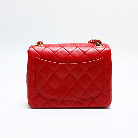CHANEL No. 1 1985-1993 Lambskin Mini Matelasse Shoulder Bag Red WS14920