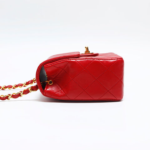 CHANEL No. 1 1985-1993 Lambskin Mini Matelasse Shoulder Bag Red WS14920