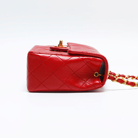 CHANEL No. 1 1985-1993 Lambskin Mini Matelasse Shoulder Bag Red WS14920
