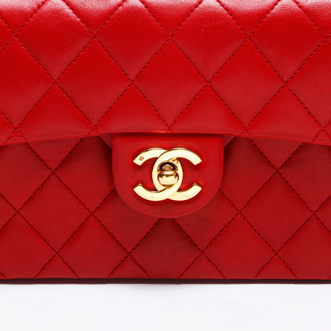 CHANEL No. 1 1985-1993 Lambskin Mini Matelasse Shoulder Bag Red WS14920