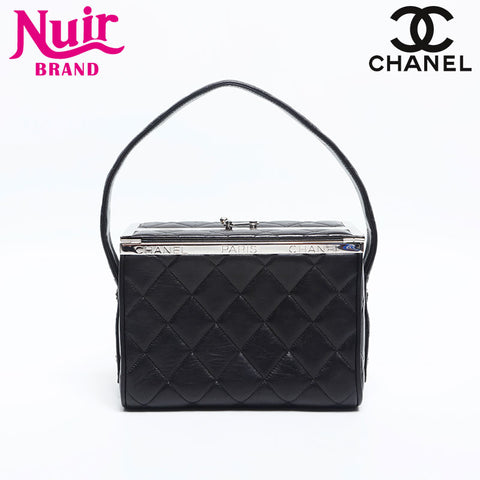 CHANEL No.4 1994-1999 Vanity Lambskin Matelasse Handbag black WS14921