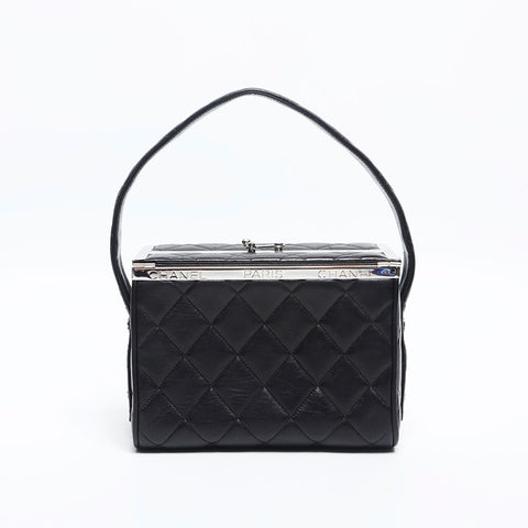 CHANEL No.4 1994-1999 Vanity 小羊皮马特拉斯手提包 黑色 WS14921