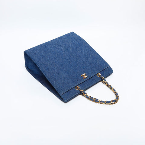 CHANEL No.5 Denim Turnlock Matelasse Shoulder Bag blue WS14922