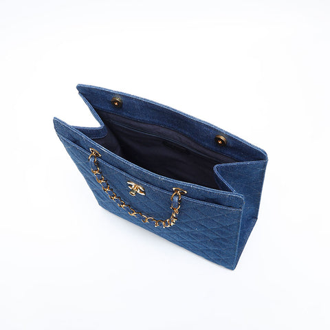 CHANEL No.5 Denim Turnlock Matelasse Shoulder Bag blue WS14922