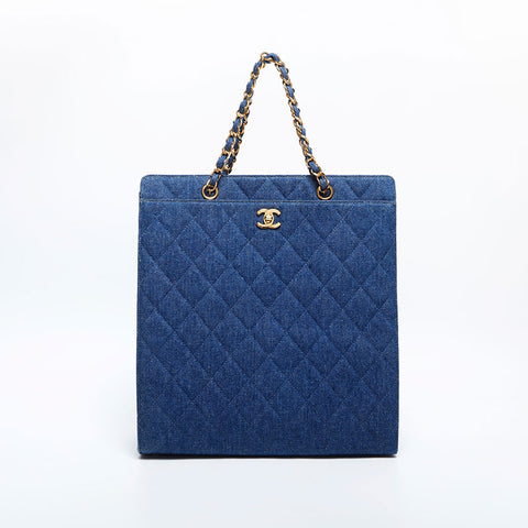 CHANEL No.5 Denim Turnlock Matelasse Shoulder Bag blue WS14922