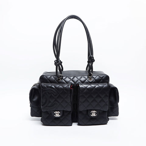 CHANEL No. 9 2004-2005 Cambon Line Boston Shoulder Bag black WS14924