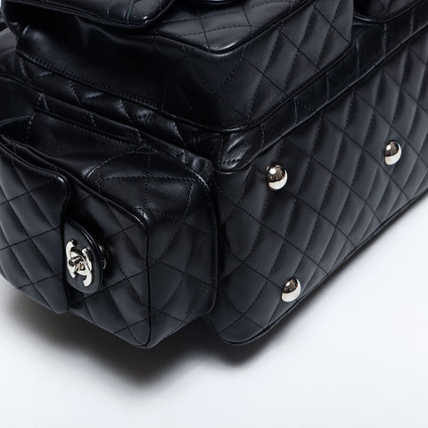 CHANEL No. 9 2004-2005 Cambon Line Boston Shoulder Bag black WS14924