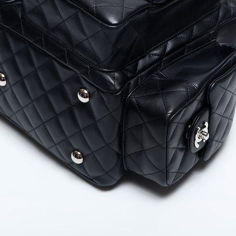CHANEL No. 9 2004-2005 Cambon Line Boston Shoulder Bag black WS14924