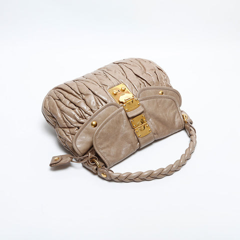 Miu Miu Vitello Luxe Leather Matelasse Shoulder Bag beige WS14925