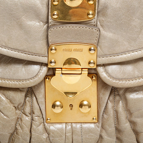 Miu Miu Vitello Luxe Leather Matelasse Shoulder Bag beige WS14926