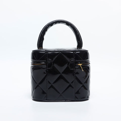 極美品 シャネル CHANEL 4番台 1994-1999 バニティ パテントレザー ハンドバッグ  ブラック WS14931
