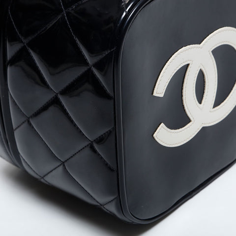 極美品 シャネル CHANEL 4番台 1994-1999 バニティ パテントレザー ハンドバッグ  ブラック WS14931