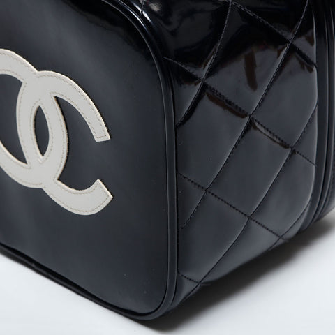 極美品 シャネル CHANEL 4番台 1994-1999 バニティ パテントレザー ハンドバッグ  ブラック WS14931
