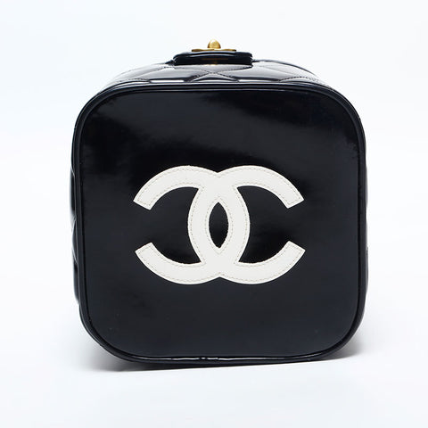 極美品 シャネル CHANEL 4番台 1994-1999 バニティ パテントレザー ハンドバッグ  ブラック WS14931