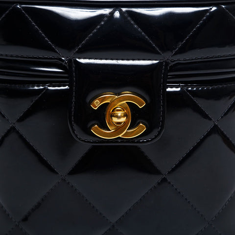 極美品 シャネル CHANEL 4番台 1994-1999 バニティ パテントレザー ハンドバッグ  ブラック WS14931