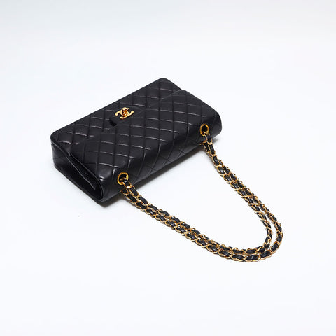 CHANEL No.6 2000-2001 Matelasse 9.8" Double Flap Lambskin Shoulder Bag black WS14933