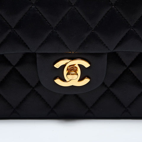 CHANEL No.6 2000-2001 Matelasse 9.8" Double Flap Lambskin Shoulder Bag black WS14933