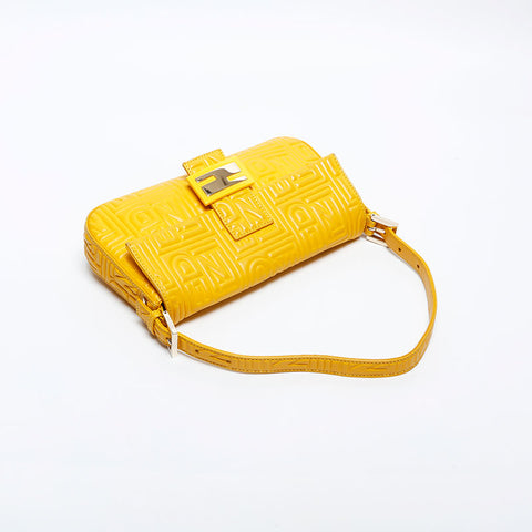 FENDI Matelasse Mamma Bucket Leather Shoulder Bag yellow WS14935