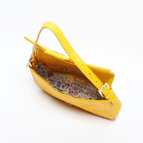 FENDI Matelasse Mamma Bucket Leather Shoulder Bag yellow WS14935