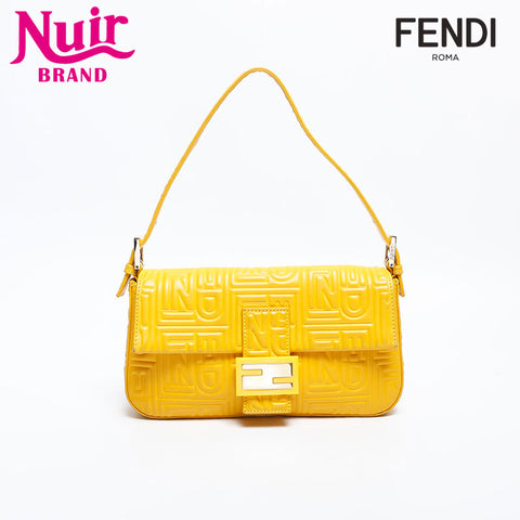 FENDI Matelasse Mamma Bucket Leather Shoulder Bag yellow WS14935