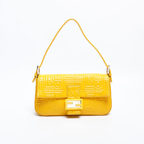 FENDI Matelasse Mamma Bucket Leather Shoulder Bag yellow WS14935