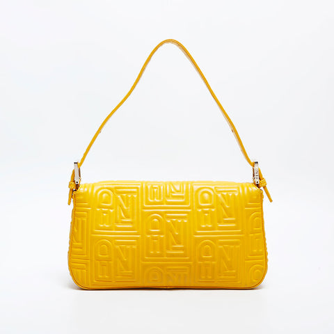 FENDI Matelasse Mamma Bucket Leather Shoulder Bag yellow WS14935