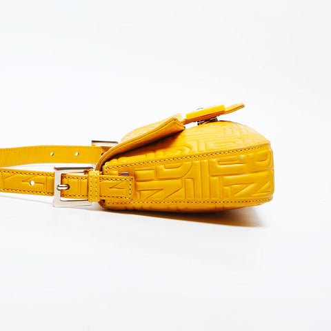 FENDI Matelasse Mamma Bucket Leather Shoulder Bag yellow WS14935